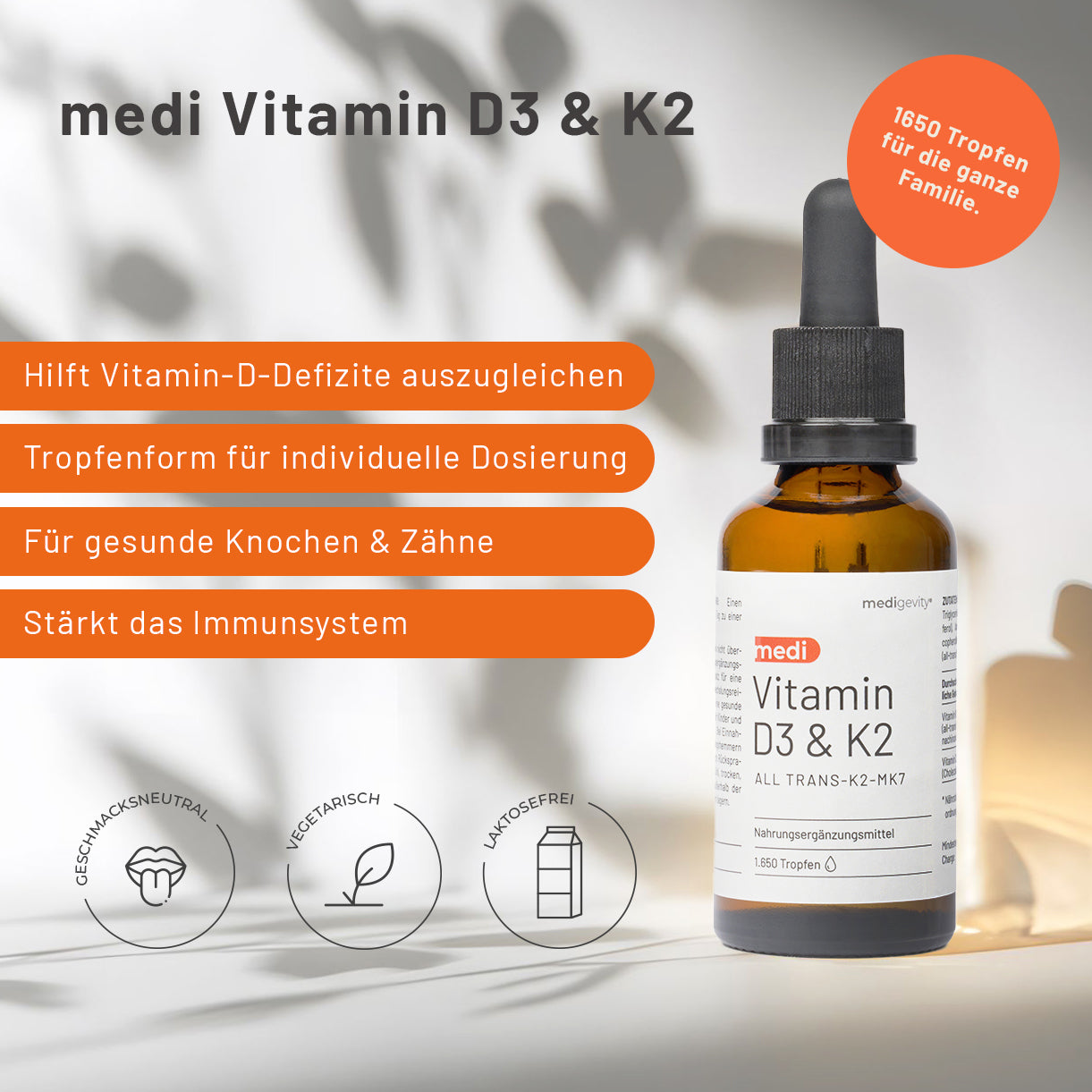 medigevity - medi Vitamin D3 & K2 Tropfen